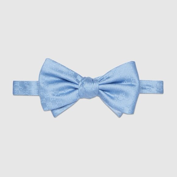 NWT GUCCI SILK BOW TIE BLUE GG PRINT 100% Authentic - Picture 1 of 9